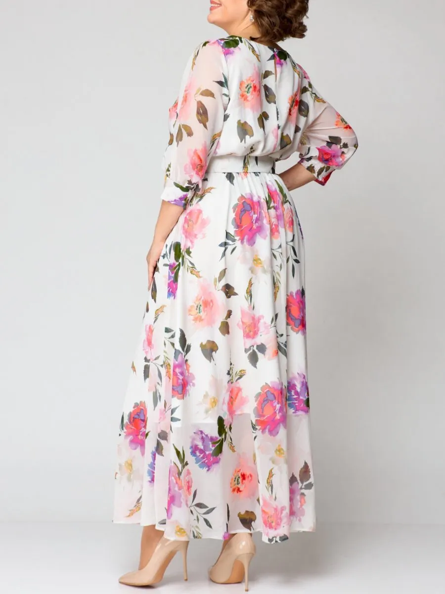 Floral Long Sleeve Chiffon Dress