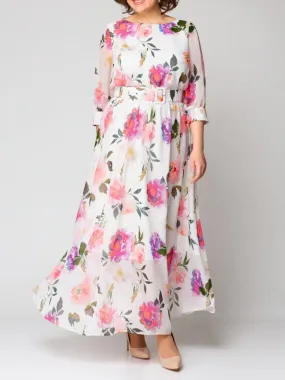 Floral Long Sleeve Chiffon Dress