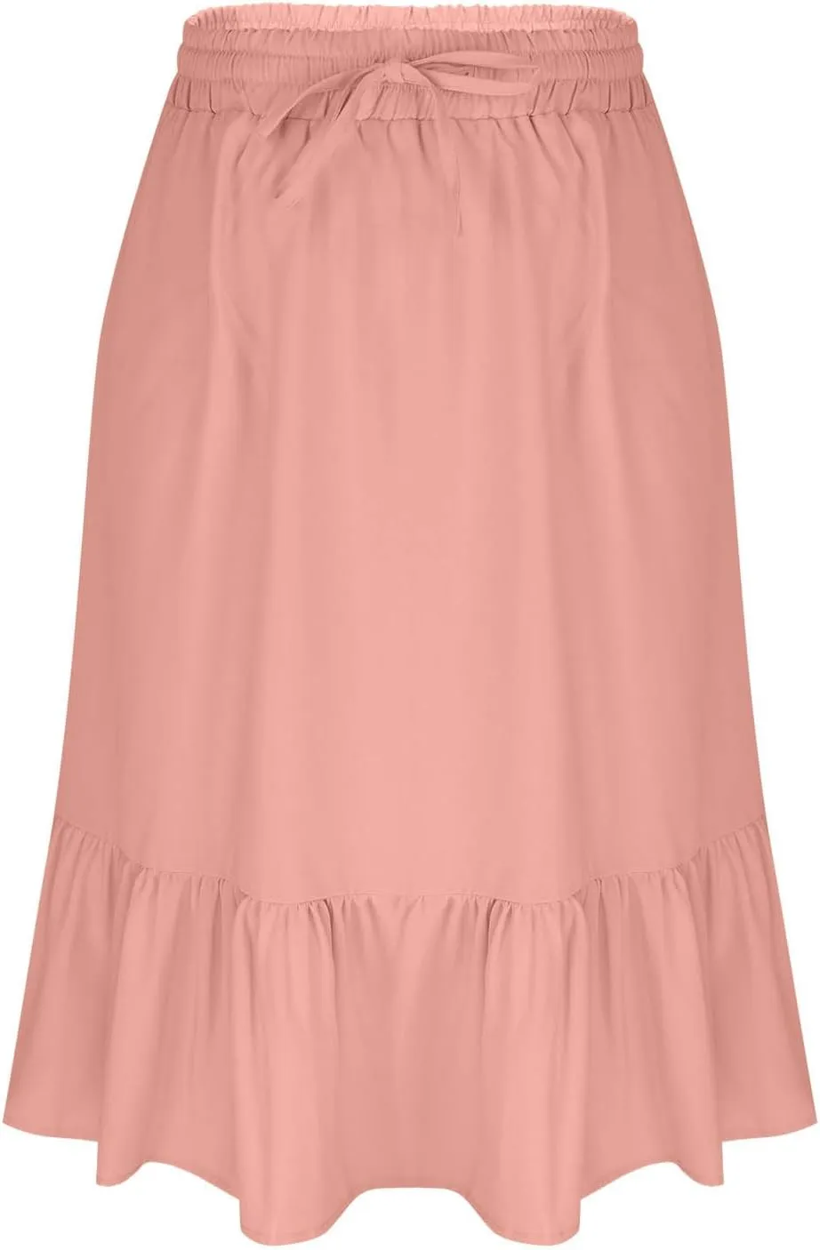 FZYLQY Women's Casual High Waisted Tiered Midi Skirt, Comfortable Loose Fit Elastic Waist Skirt with Pockets for Summer