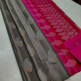 Gleaming Grey Soft Silk Saree With Ethereal Blouse Piece