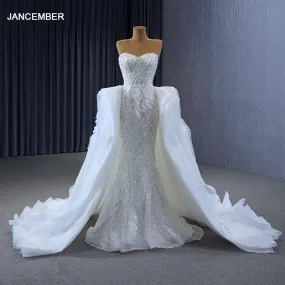 Gorgeous Elegant Beaded Fishtail Scoop Full Sleeves Backless Wedding Gown