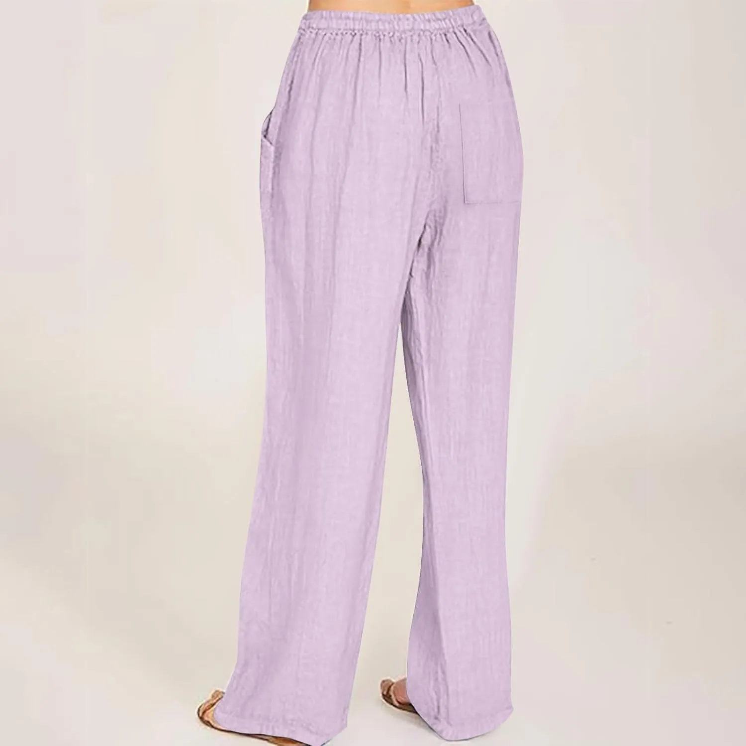 hlysgo Linen Pants Women High Waisted Drawstring Palazzo Pants 2025 Summer Flowy Cotton Linen Beach Trousers with Pockets