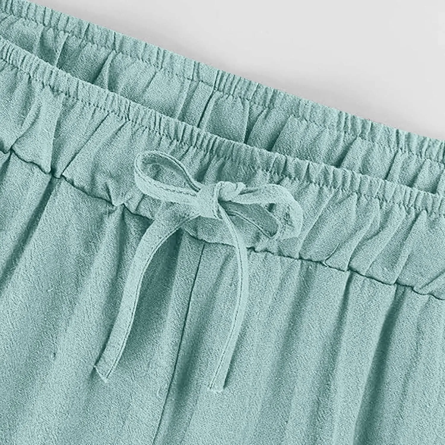 hlysgo Linen Pants Women High Waisted Drawstring Palazzo Pants 2025 Summer Flowy Cotton Linen Beach Trousers with Pockets