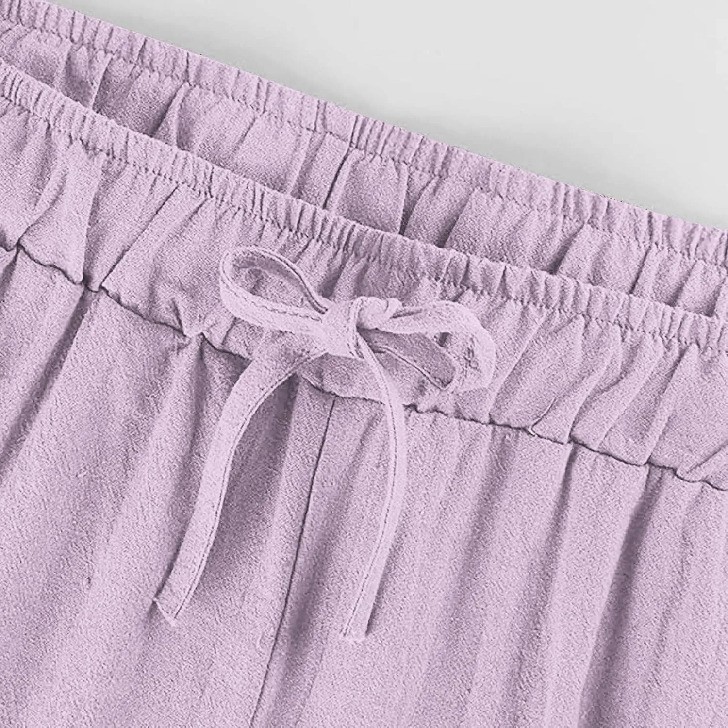 hlysgo Linen Pants Women High Waisted Drawstring Palazzo Pants 2025 Summer Flowy Cotton Linen Beach Trousers with Pockets