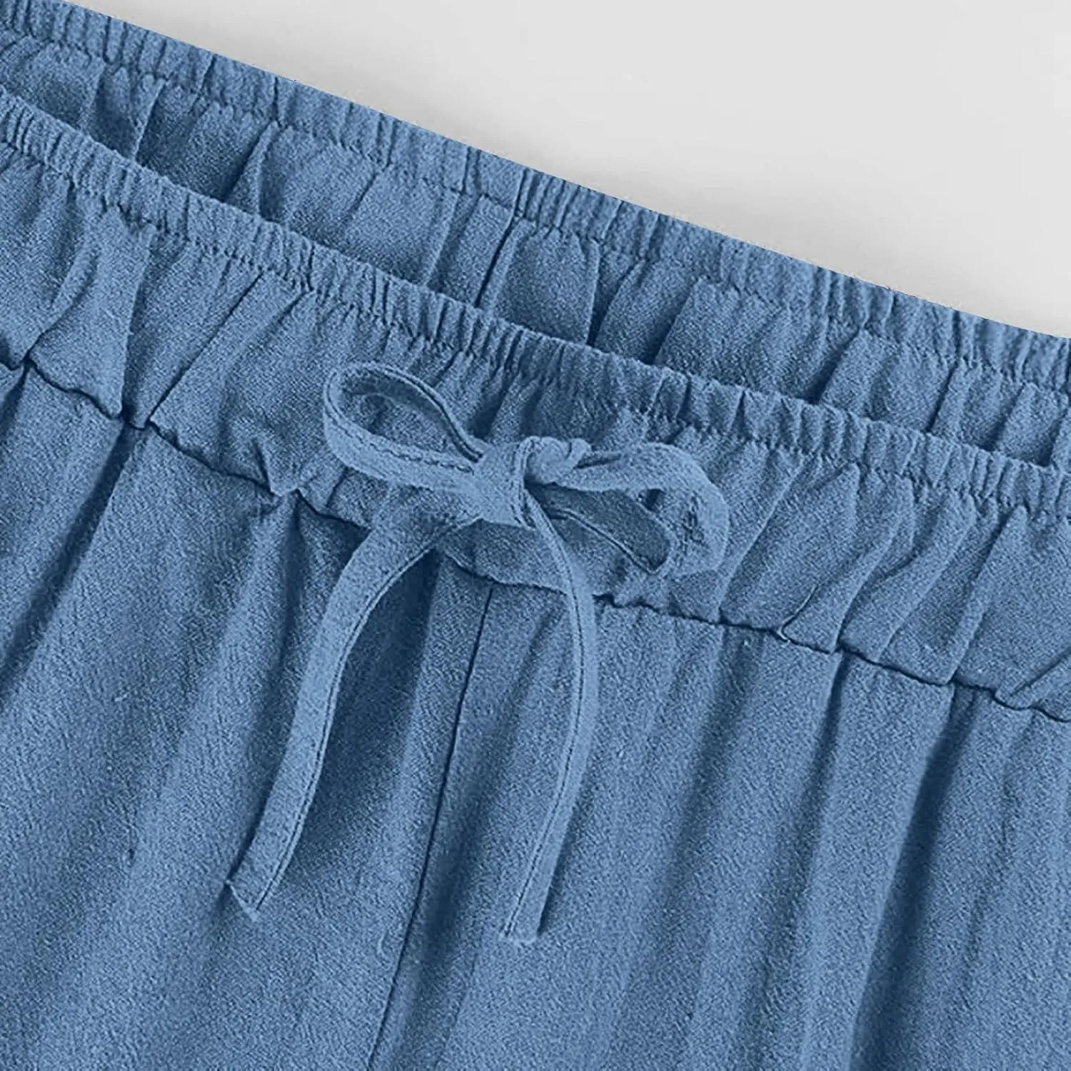 hlysgo Linen Pants Women High Waisted Drawstring Palazzo Pants 2025 Summer Flowy Cotton Linen Beach Trousers with Pockets