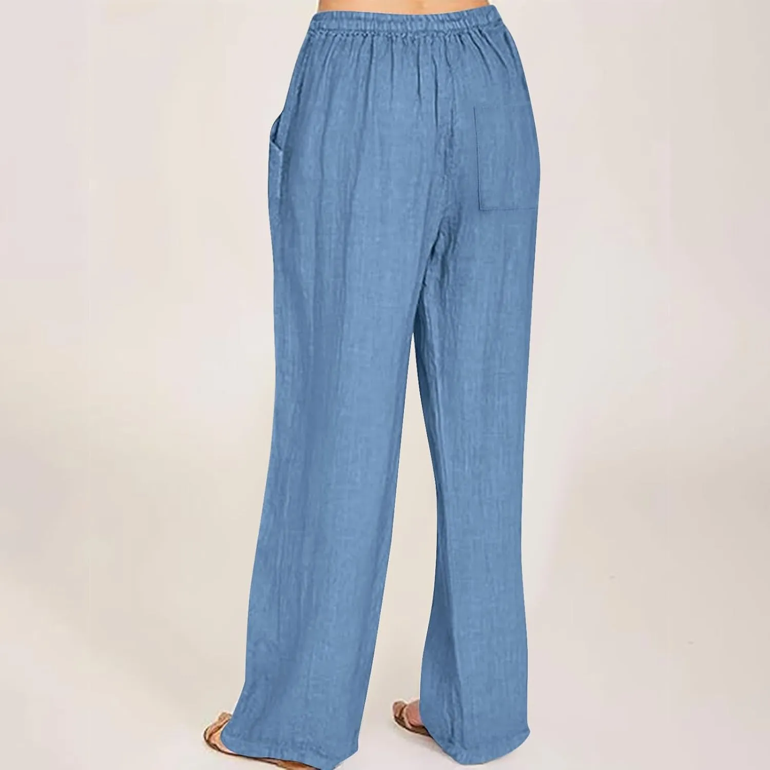 hlysgo Linen Pants Women High Waisted Drawstring Palazzo Pants 2025 Summer Flowy Cotton Linen Beach Trousers with Pockets
