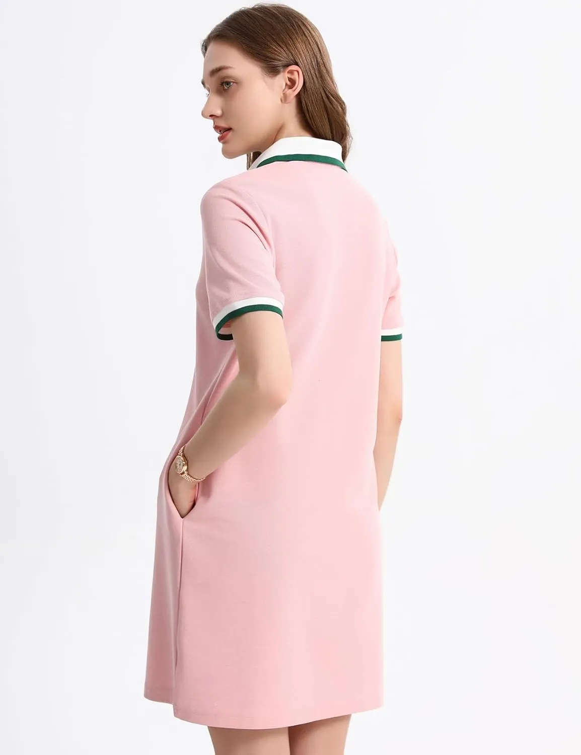 Kissonic Polo Dress for Women V Neck Short Sleeve Flowy Contrast Color Golf Tennis A Line T Shirt Dresses