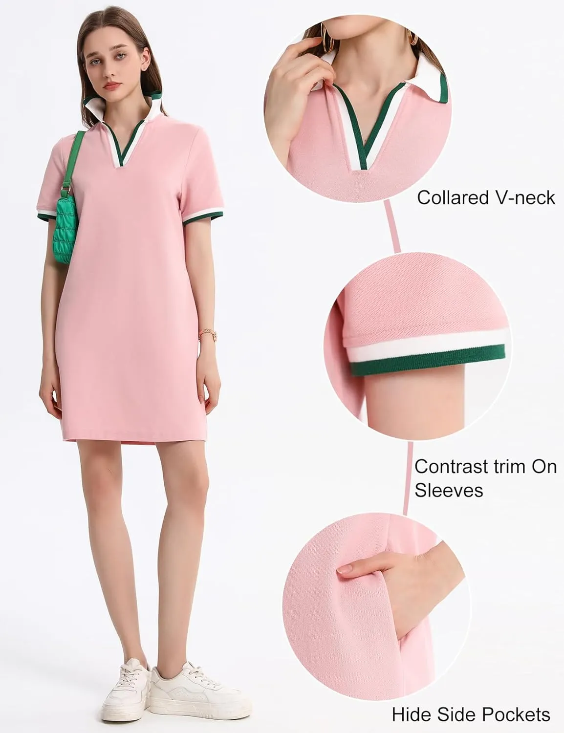 Kissonic Polo Dress for Women V Neck Short Sleeve Flowy Contrast Color Golf Tennis A Line T Shirt Dresses