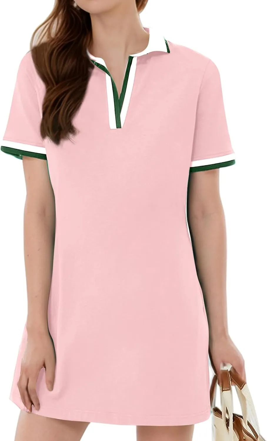 Kissonic Polo Dress for Women V Neck Short Sleeve Flowy Contrast Color Golf Tennis A Line T Shirt Dresses