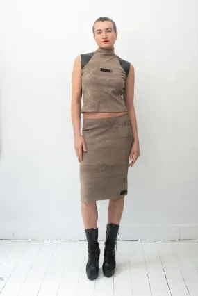 Krizia 90's stretchy skirt set with faux leather