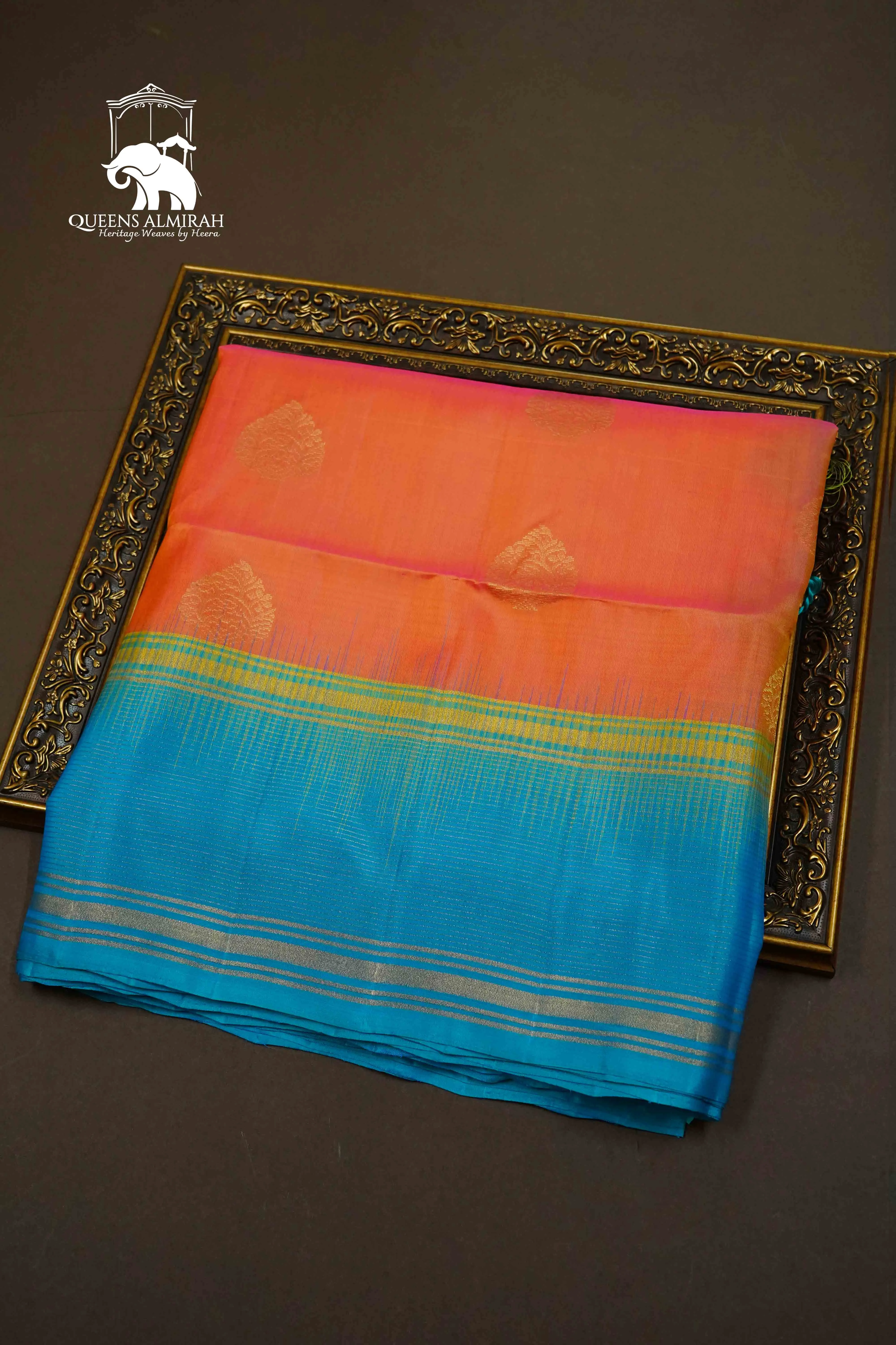 LIGHT CARAMINE PINK WITH WATER BLUE PURE KANCHI SOFT SILK SAREE