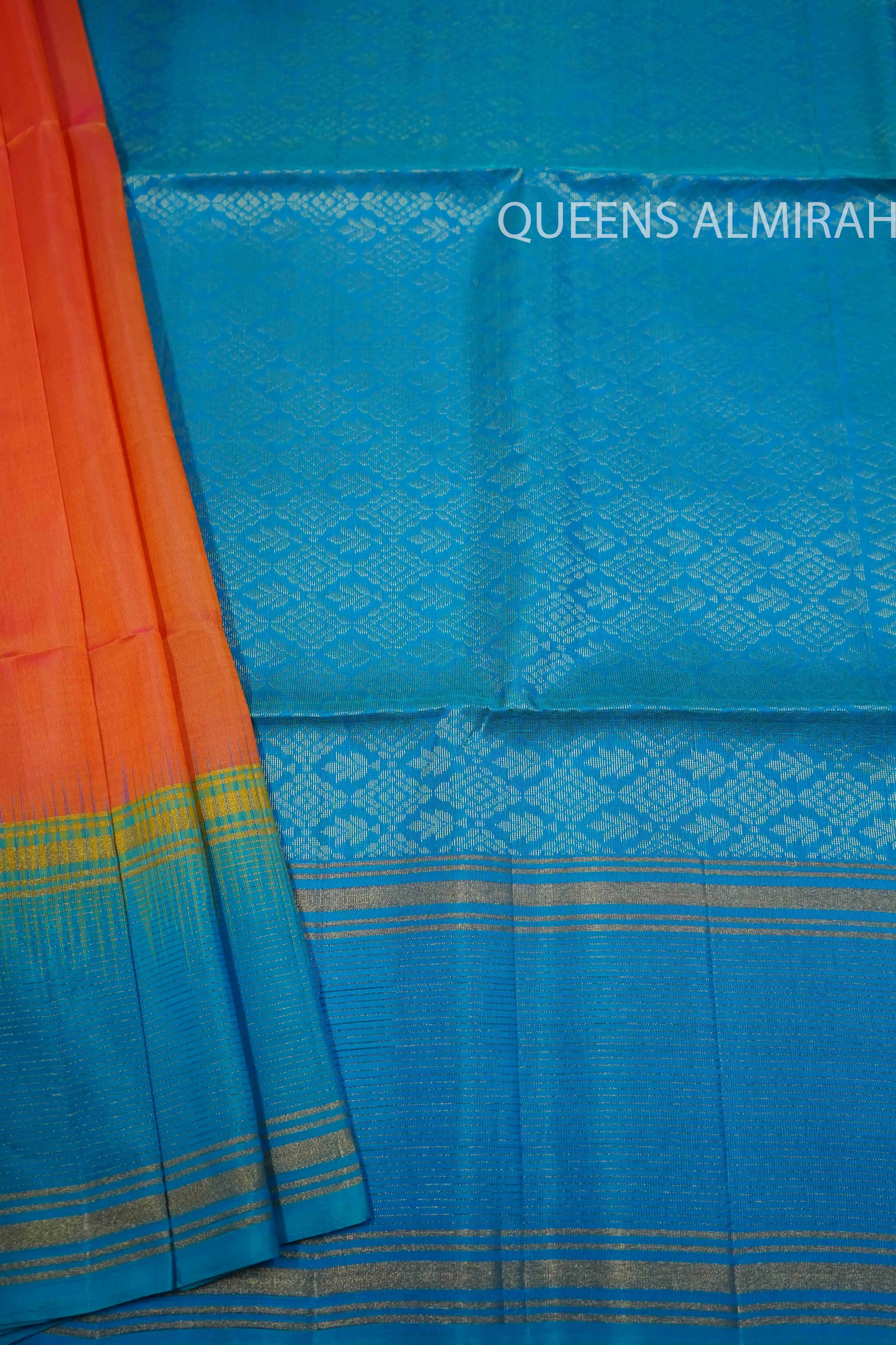 LIGHT CARAMINE PINK WITH WATER BLUE PURE KANCHI SOFT SILK SAREE