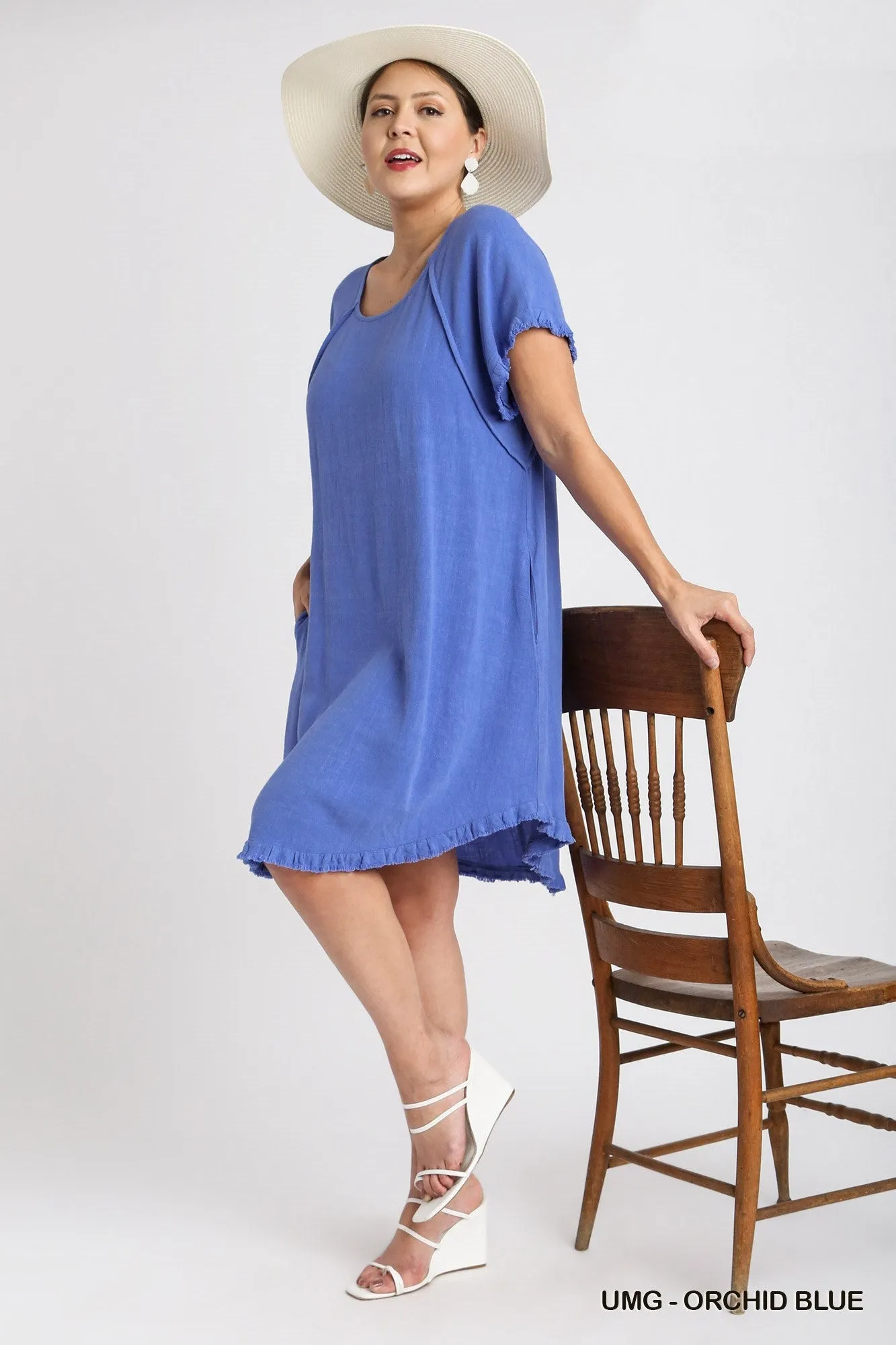 Linen Scoop Dress in Orchid Blue