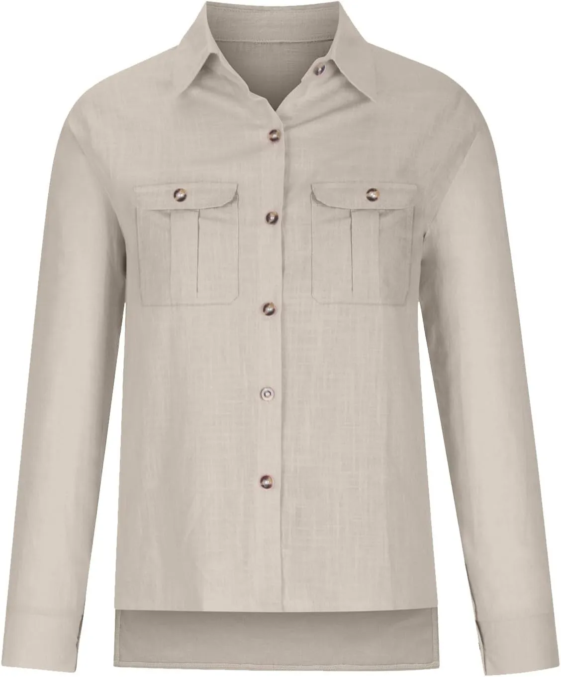 Linen Shirts for Women Summer Front Double Pockets Tops Tunic Linen Fabric Soft Breathable Blouses Fashion T Shirt