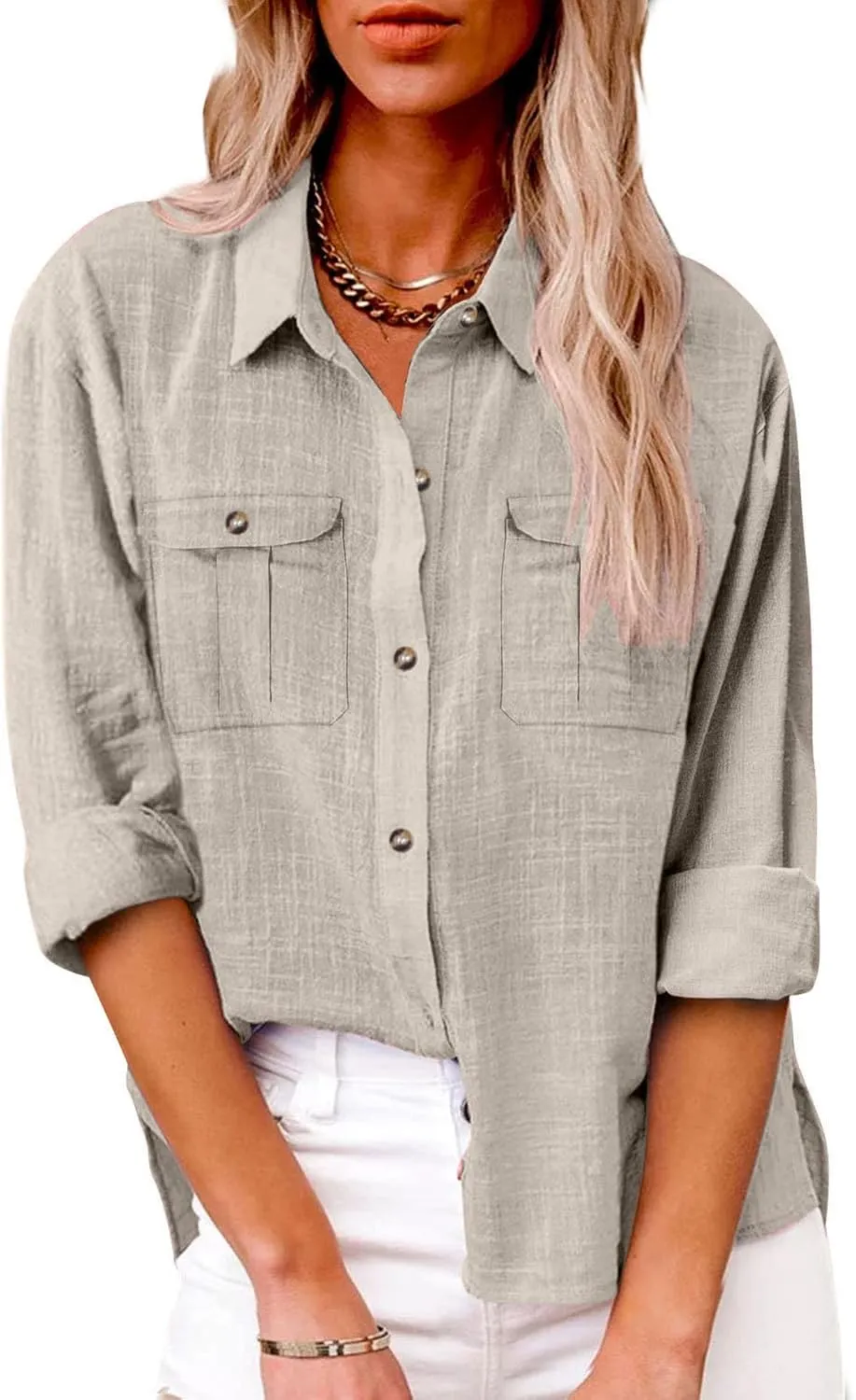 Linen Shirts for Women Summer Front Double Pockets Tops Tunic Linen Fabric Soft Breathable Blouses Fashion T Shirt