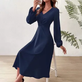 Long Sleeve Elegant Clothes Sexy V-Neck High Waist Party Dresses XL 60866