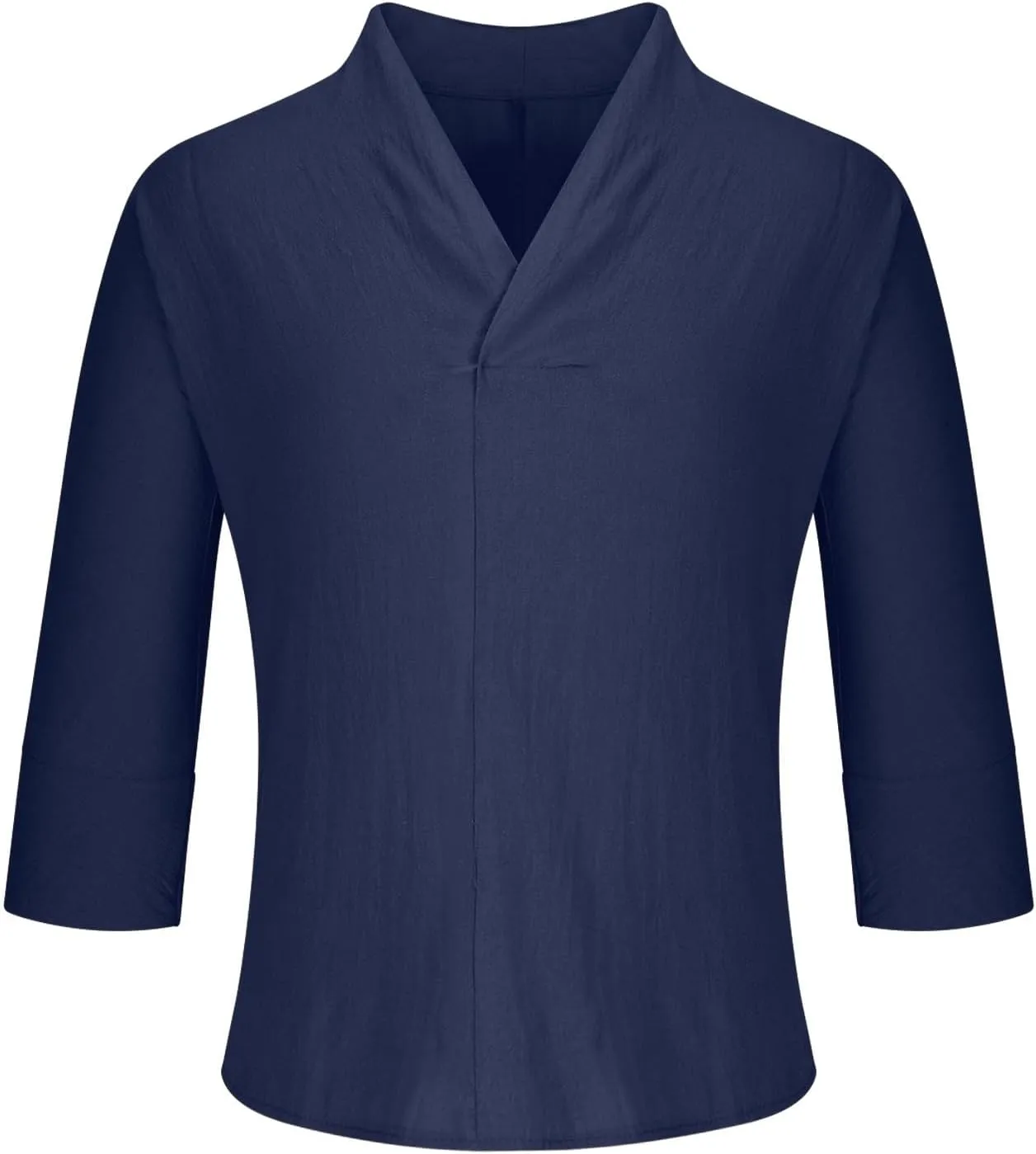 Men's Linen 3/4 Sleeve Shirts V Neck T-Shirt Summer Lightweight Breathable Thin Pullover Casual Loose Tops