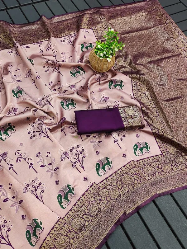 Nebula Lavender Soft Silk Saree With Nectarous Blouse Piece