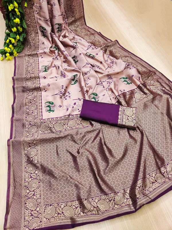 Nebula Lavender Soft Silk Saree With Nectarous Blouse Piece