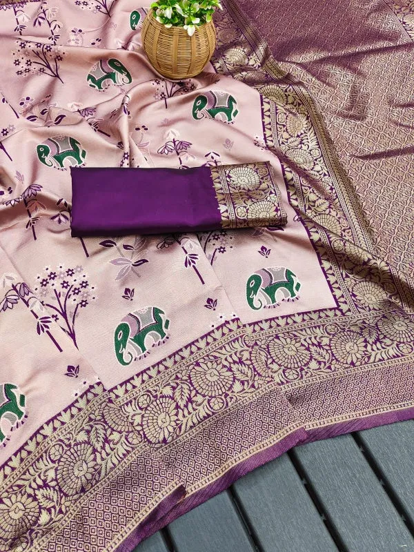 Nebula Lavender Soft Silk Saree With Nectarous Blouse Piece