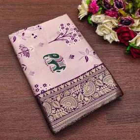 Nebula Lavender Soft Silk Saree With Nectarous Blouse Piece