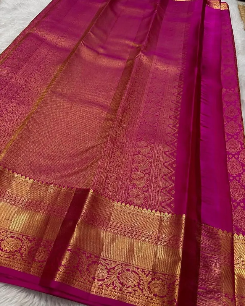 Ornate Dark Pink Soft Silk Saree With Exquisite Blouse Piece