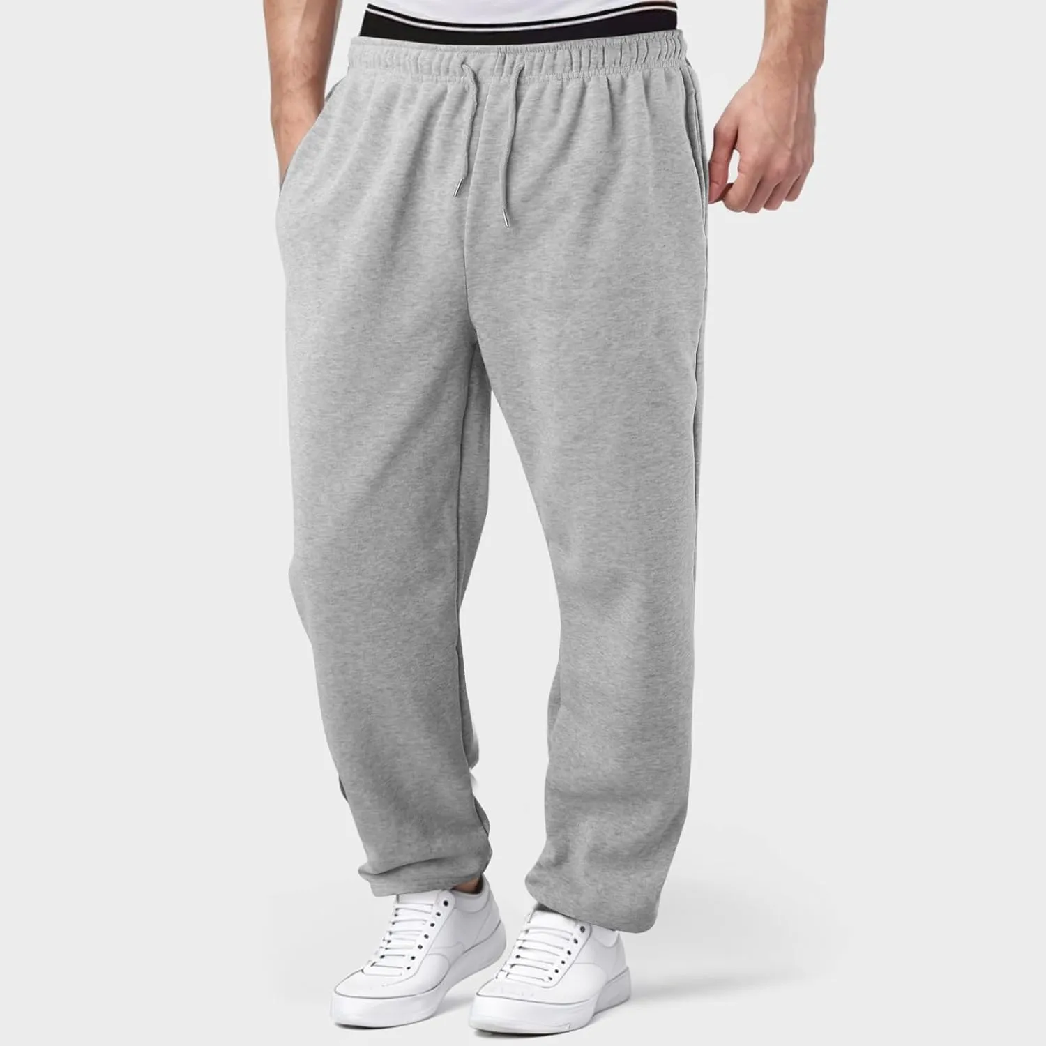 Outdoor Casual Sweatpants for Men Loose Fit Fleece-Lined High Elastic Waisted Plus Size Pants Solid Baggy Comfort Trousers