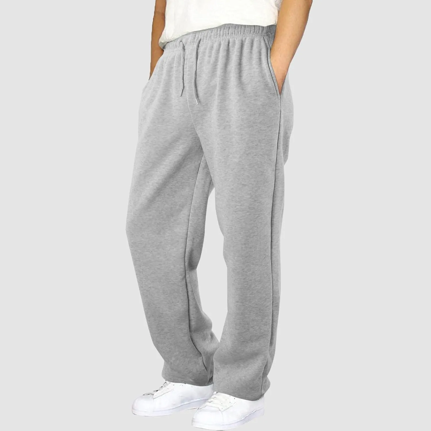 Outdoor Casual Sweatpants for Men Loose Fit Fleece-Lined High Elastic Waisted Plus Size Pants Solid Baggy Comfort Trousers