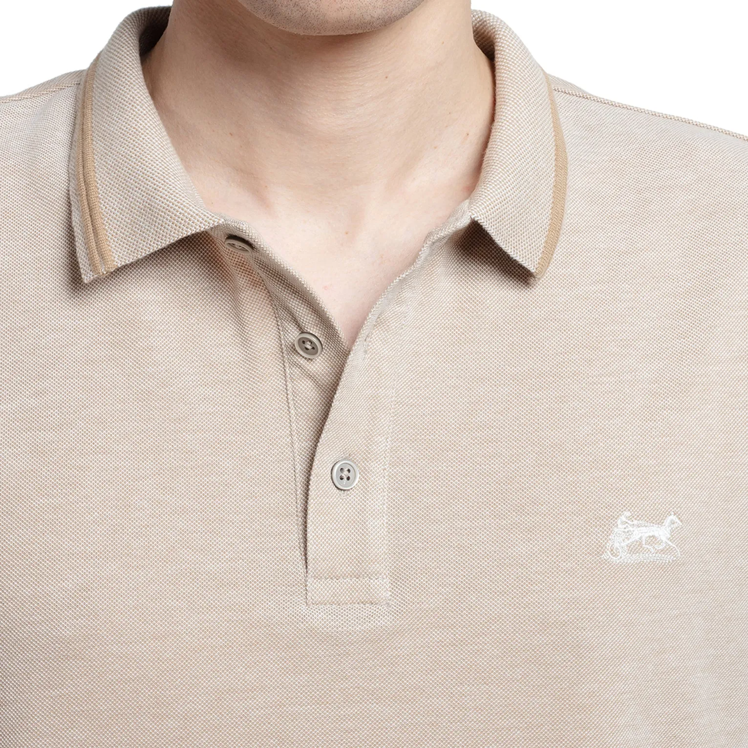 Polo beige chiné 100 % coton