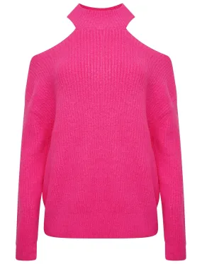 POLO NECK OVERSIZED CHUNKY KNIT JUMPER - FUCHSIA PINK