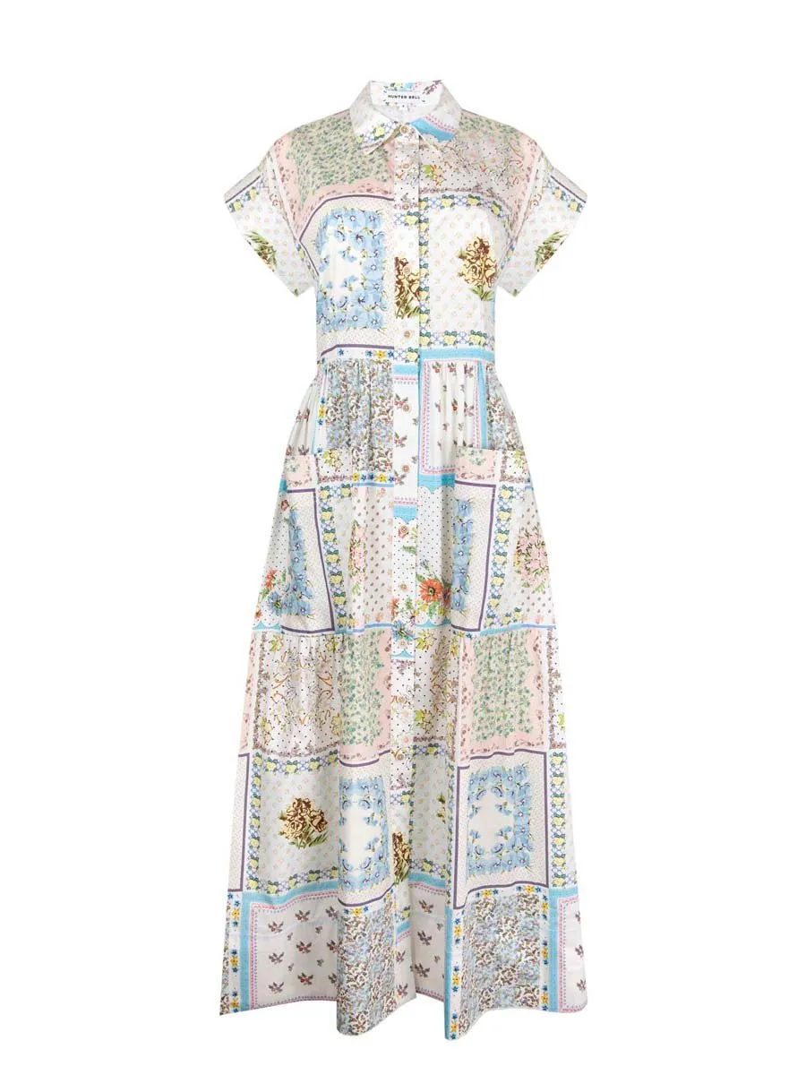Printed Patchwork Short Sleeve Shirtdress