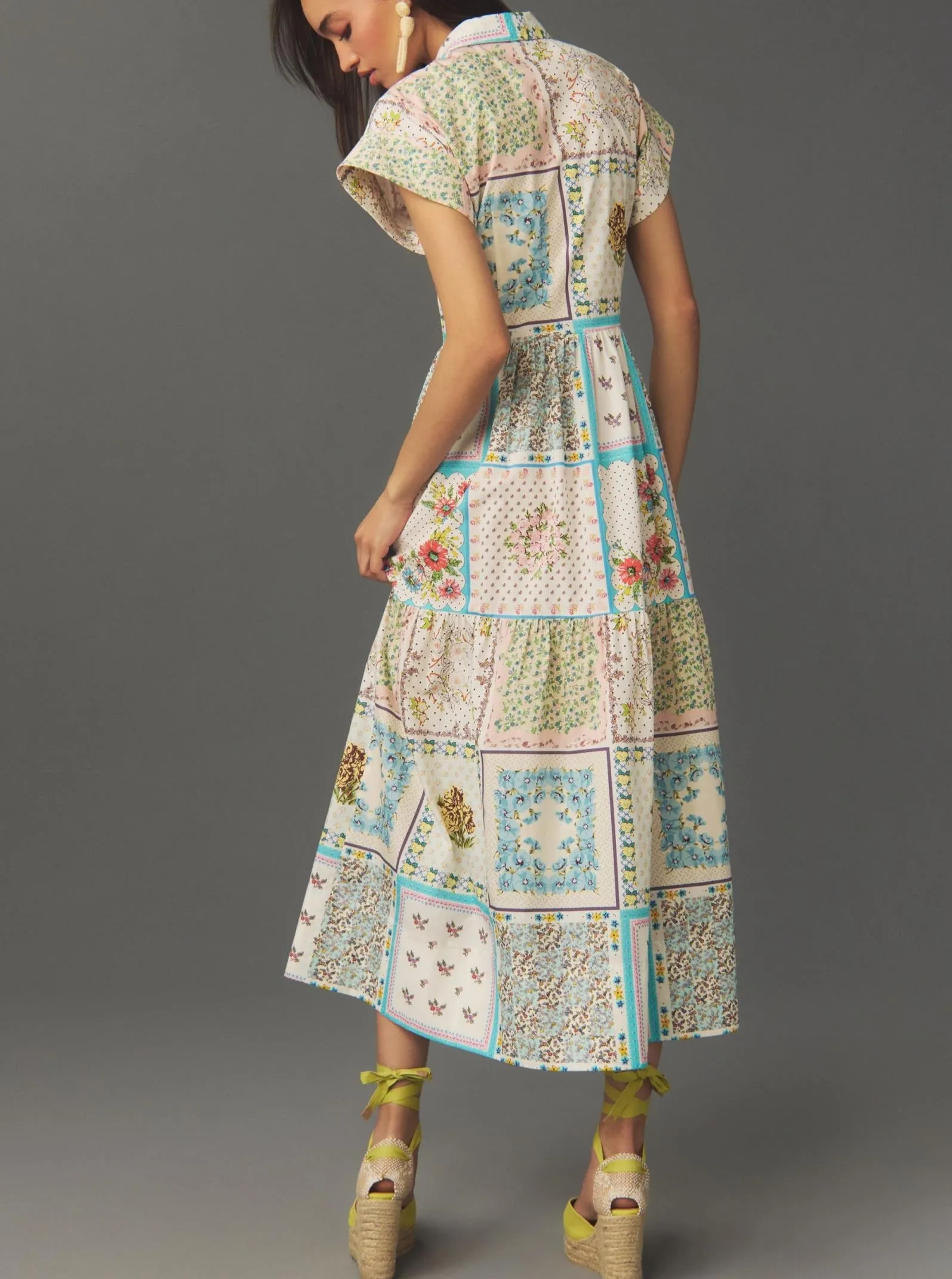 Printed Patchwork Short Sleeve Shirtdress