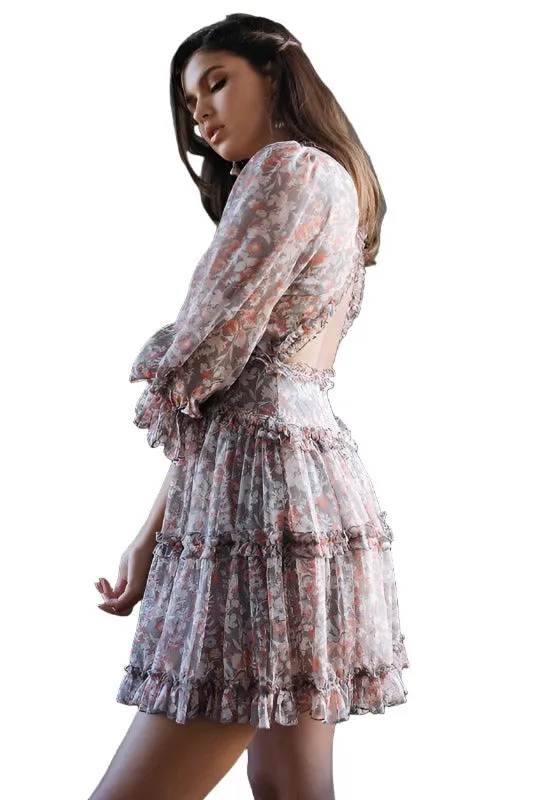 Printed Ruffle Mini Dress