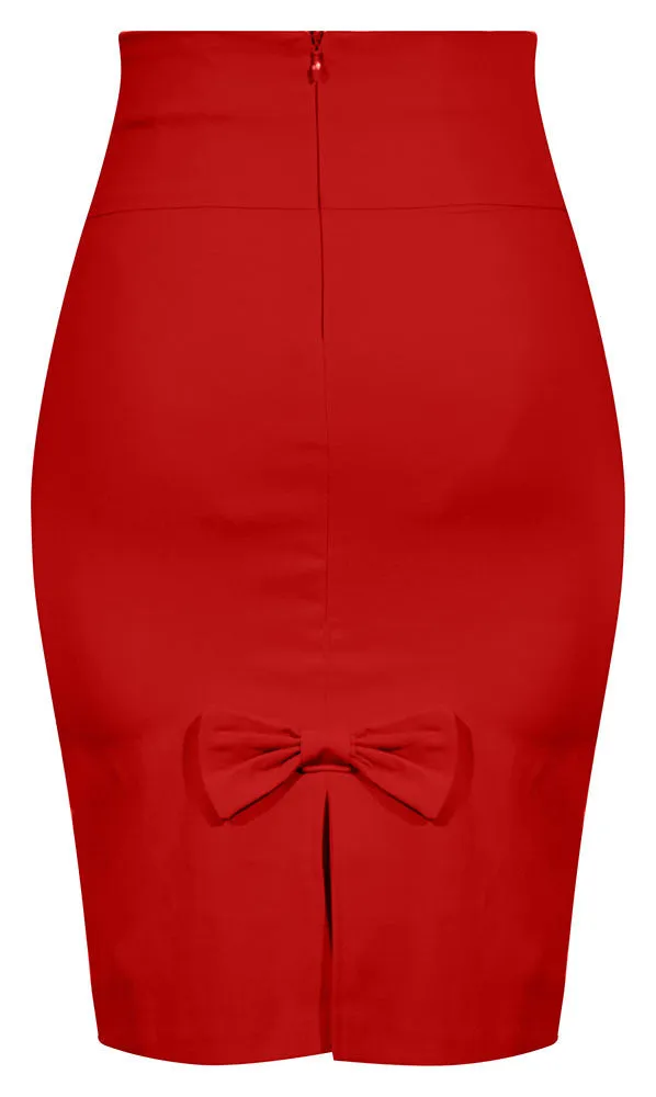 Red Bow Back Pencil Skirt