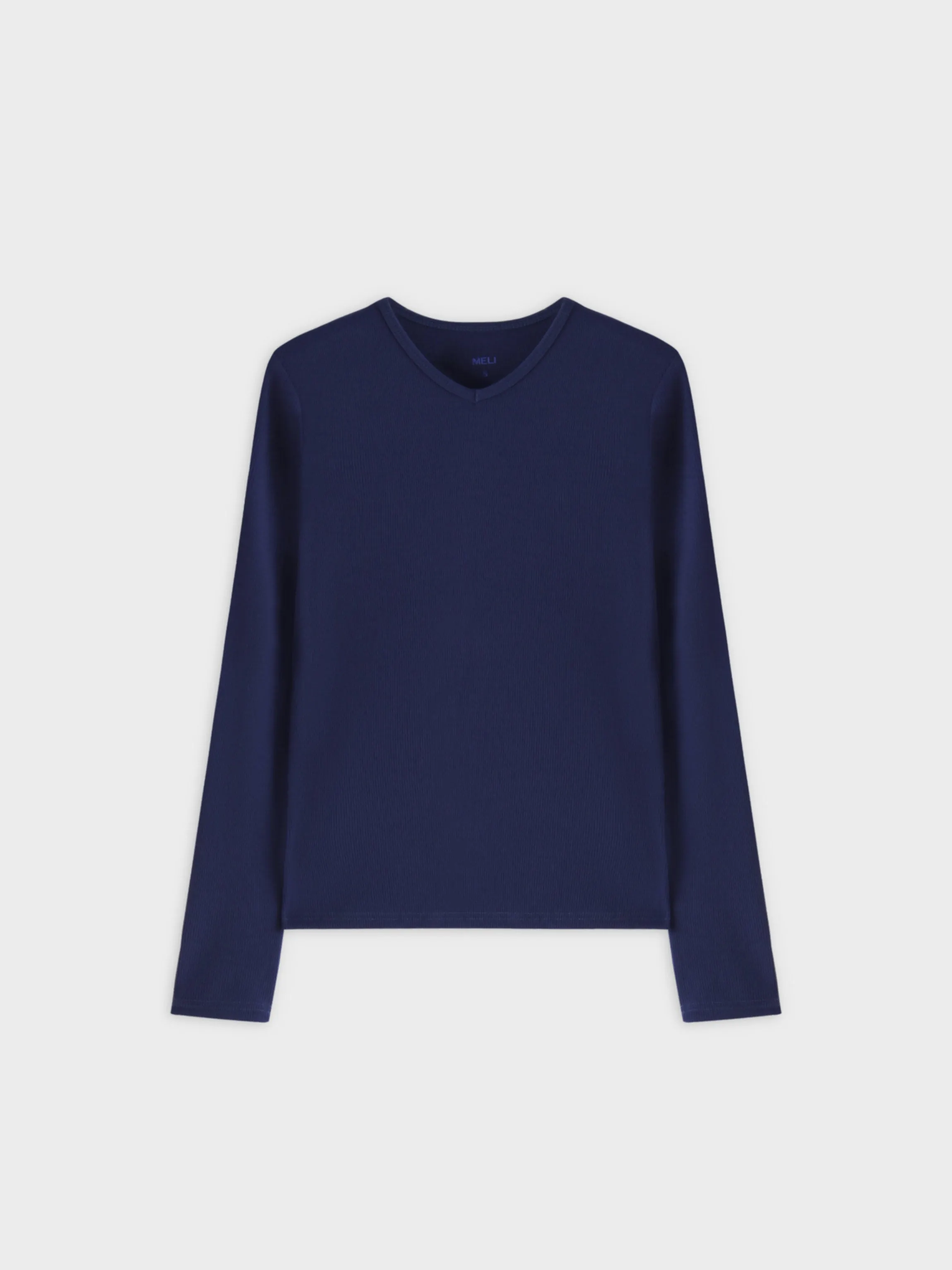 RIBBED HIGH V LS-NAVY