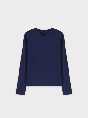 RIBBED HIGH V LS-NAVY