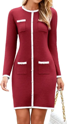 Simplee Womens Fall Winter Sweater Dress Long Sleeve Mini Dress Casual Knitted Bodycon Short Party Dress