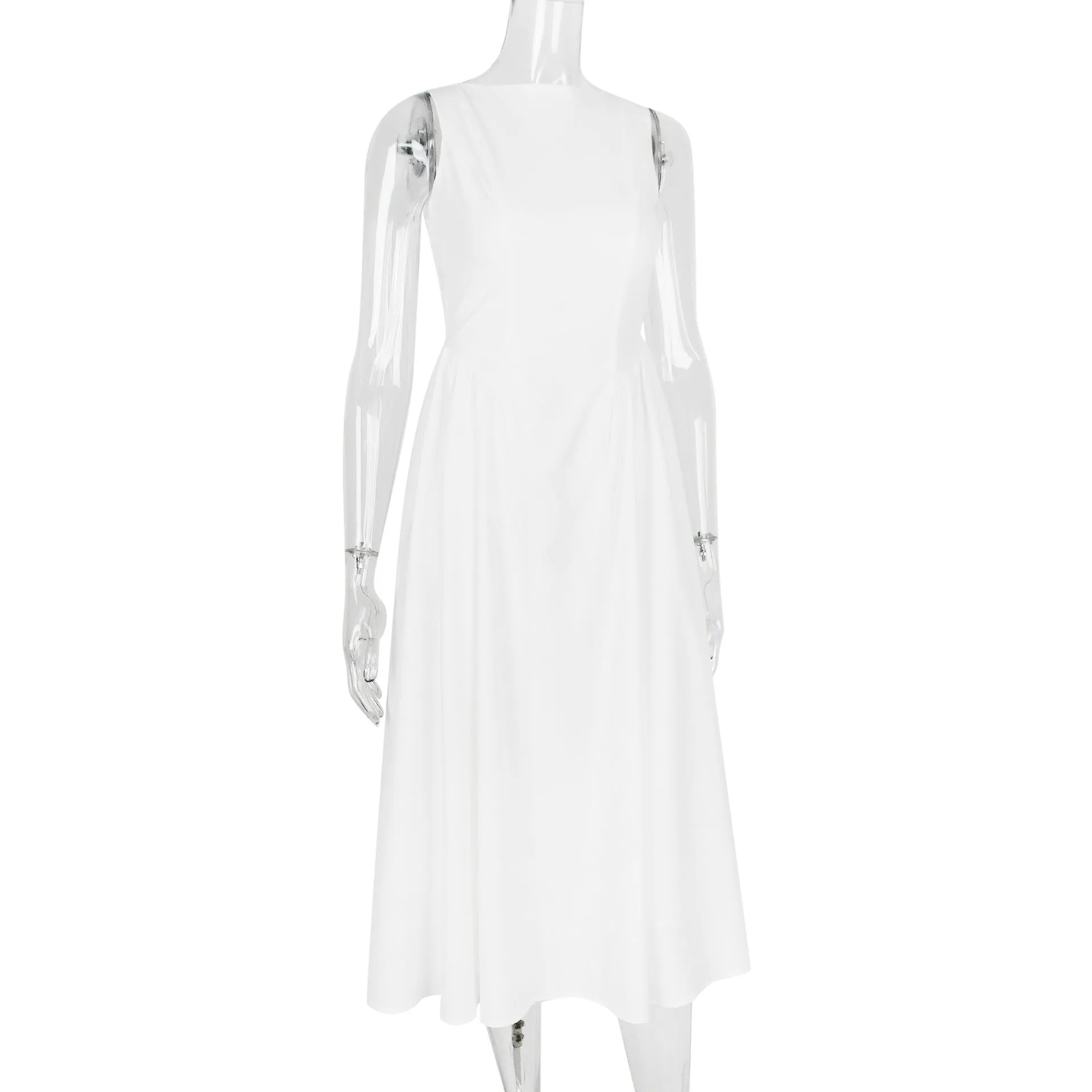 Sleeveless Backless Slim Flare Midi Holiday Dress