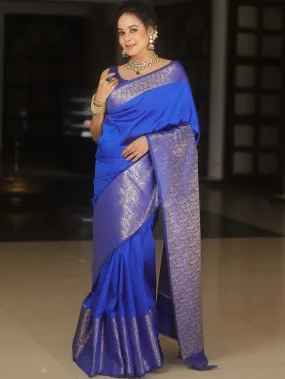 Smashing Royal Blue Soft Silk Saree With Fugacious Blouse Piece