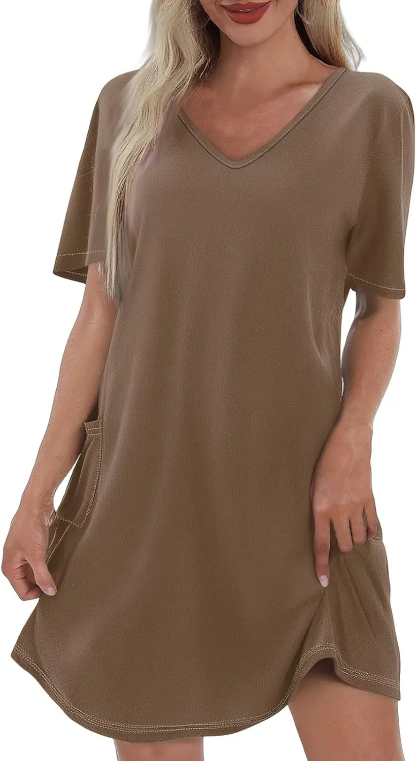 Spring Dresses for Women 2025 Elegant Crewneck Beach Vacation Dress Loose Short Sleeves Print Outfits Basic Dresses