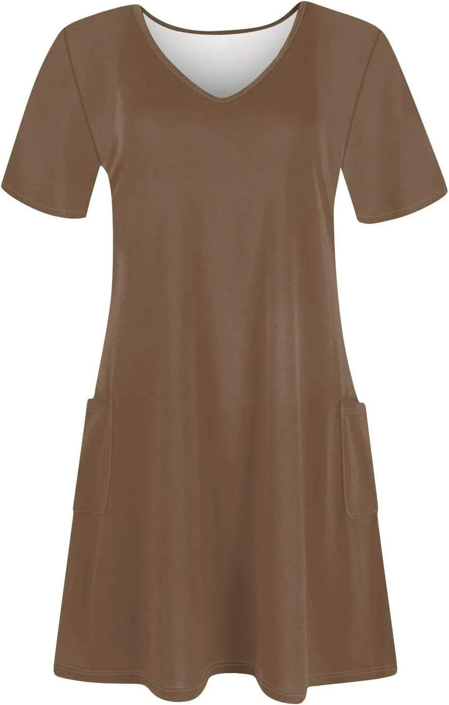 Spring Dresses for Women 2025 Elegant Crewneck Beach Vacation Dress Loose Short Sleeves Print Outfits Basic Dresses