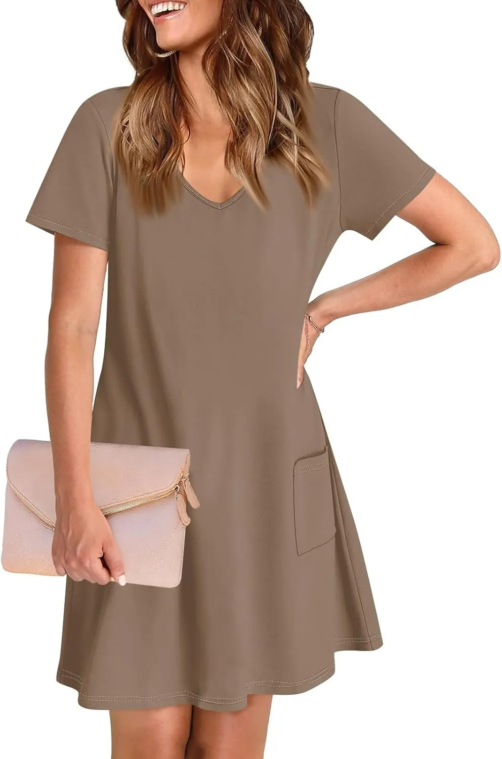 Spring Dresses for Women 2025 Elegant Crewneck Beach Vacation Dress Loose Short Sleeves Print Outfits Basic Dresses