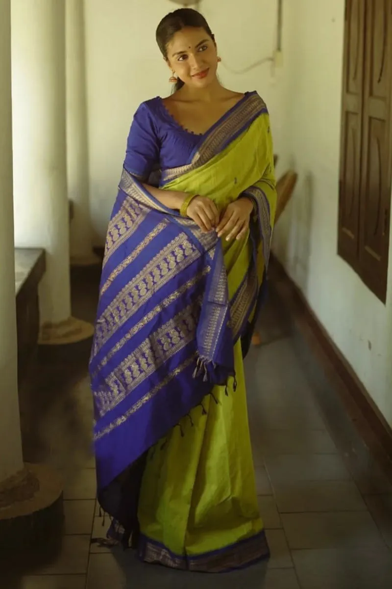 Stunner Mehandi Soft Silk Saree With Classic Blouse Piece