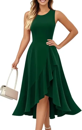 Summer Dresses for Women 2025 Sleeveless Flowy Midi Dress with Asymmetrical Hem, Elegant Wedding Guest Dresses