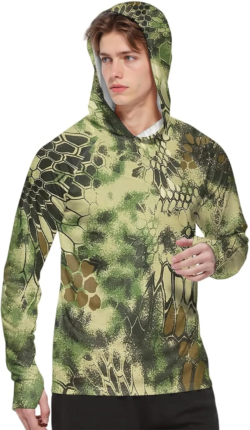 Sun Protection Shirt for Men Ice Silk Camou Long Sleeve Lightweight Breathable Rash Guard SPF/UV Fishing Shirt