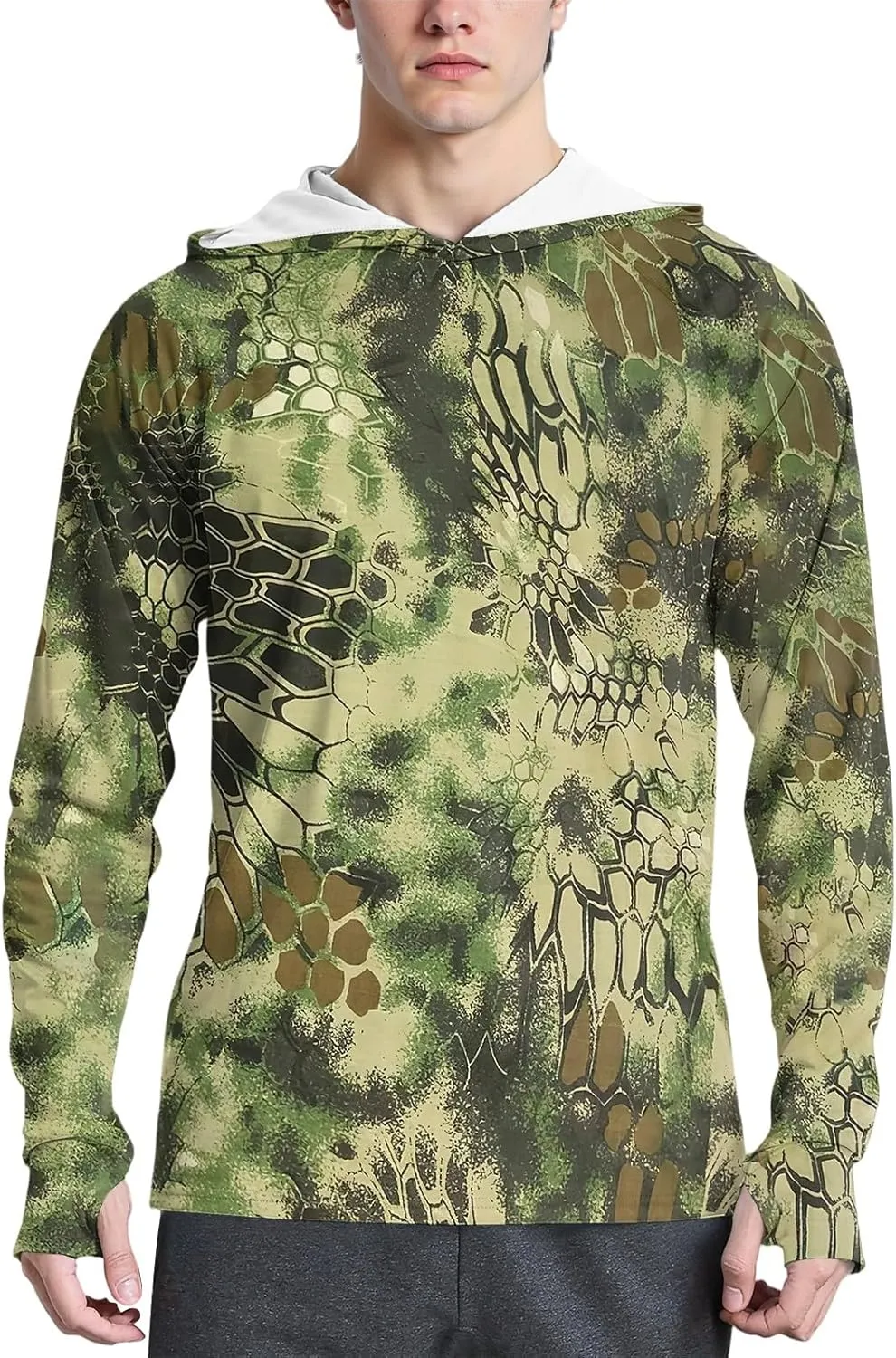 Sun Protection Shirt for Men Ice Silk Camou Long Sleeve Lightweight Breathable Rash Guard SPF/UV Fishing Shirt