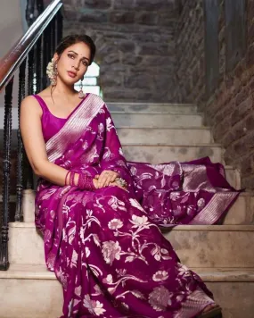Susurrous Purple Soft Silk Saree With Scintilla Blouse Piece