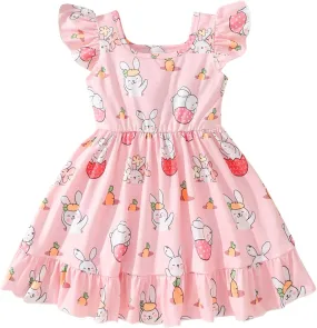 Toddler Girl Dresses Flutter Sleeve Summer Clothes School Outfit Girls Casual Swing Ruffle Dress 1-7 Years
