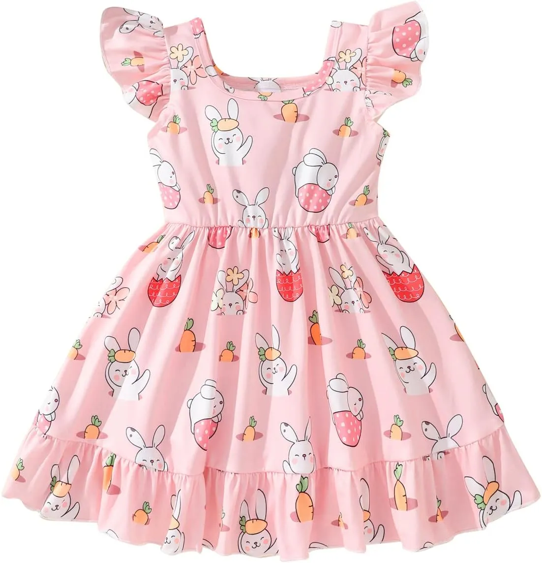 Toddler Girl Dresses Flutter Sleeve Summer Clothes School Outfit Girls Casual Swing Ruffle Dress 1-7 Years