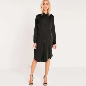 Turn-Down Collar Dress With Embroidery